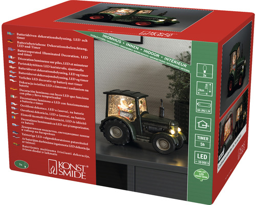 Decoratieve ledlamp in de vorm van een tractor, werkt op batterijen met timerfunctie, verpakt in een doos
