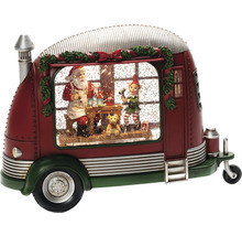 Sneeuwbol in de vorm van een caravan met de kerstman en een elf