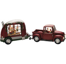 Decoratieve kerstfiguur: Kerstman in vrachtwagen met caravan