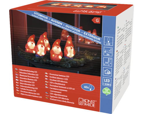 Verpakking van een LED-lichtsnoer met dwergmotieven voor buiten van Konstsmide