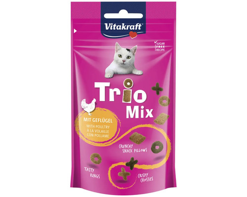 VITAKRAFT Kattensnack trio mix gevogelte 60 gr Vitakraft Trio Mix kattensnack met gevogelte, suikervrije recept