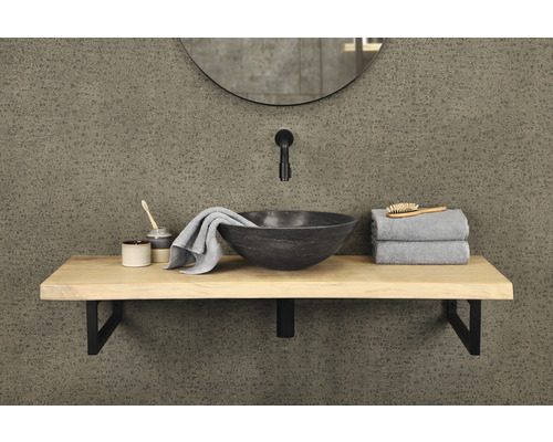 Badkamerwastafel met opzetwastafel, kraan, spiegel en handdoeken