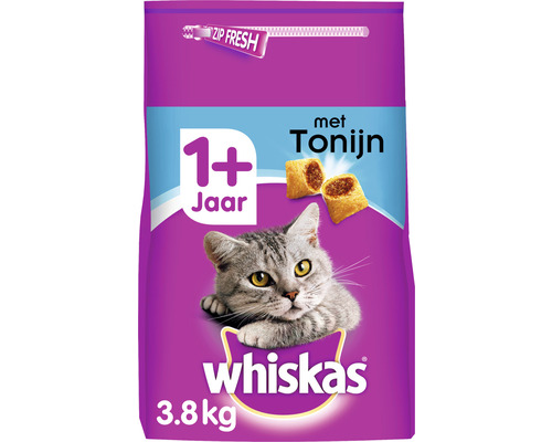 Whiskas kattenvoer met tonijn voor katten vanaf één jaar in een verpakking van 3,8 kilogram