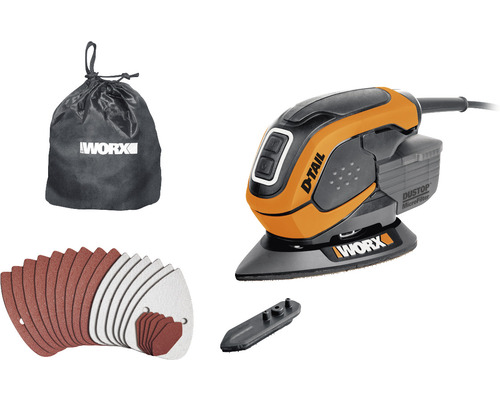 Worx accuschuurmachine met accessoires en stofopvangzak