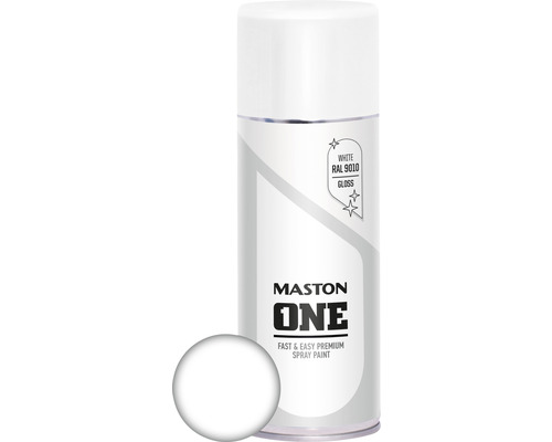 MASTON One spuitlak glans RAL 9010 wit 400 ml Maston spuitbus One wit RAL 9010 glans