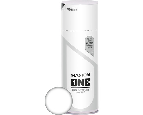 MASTON One spuitlak zijdeglans RAL 9003 signaalwit 400 ml Mastons One spuitlak, signaalwit RAL 9003, zijdeglans