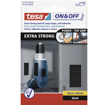 TESA On & Off klittenbandstrips zelfklevend extra strong zwart 10 cm x 50 mm 2 stuks-thumb-0
