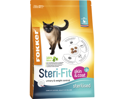 FOKKER Kattenvoer droog Steri-fit skin & coat 10 kg Fokker Steri-Fit kattenvoer voor urinewegen en gewichtsbeheersing in zak