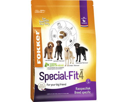 FOKKER Hondenvoer droog Special-fit 4 2,5 kg Fokker Special-Fit 4 droog hondenvoer voor grote honden vanaf 1 jaar, geschikt voor verschillende rassen