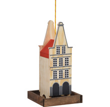 Vogelhuis in de stijl van een flatgebouw met ophangtouw