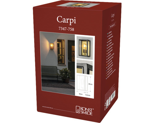 Verpakking van een Carpi buitenlamp van Konstsmide