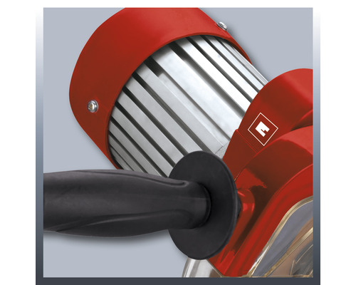 Detailopname van een tegelsnijmachine met zwarte handgreep en Einhell Logo.