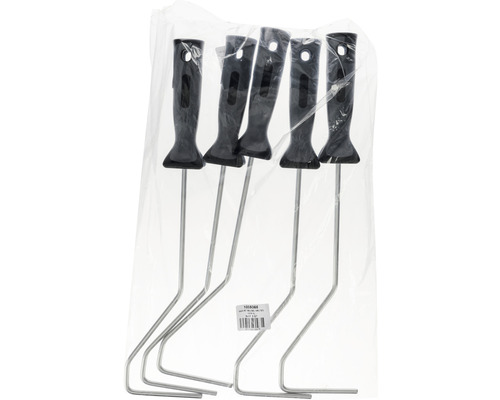 Vijf verfrolbeugels met kunststof handgrepen, verpakt in folie