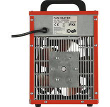 Achteraanzicht ventilatorkachel met ventilator en rood frame