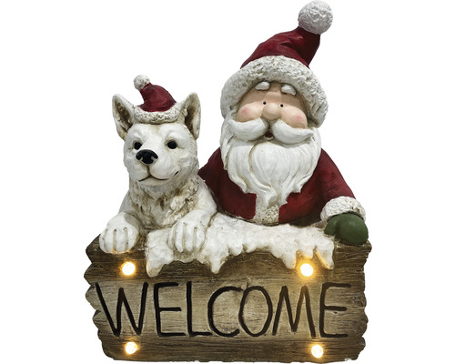 Decoratief figuur met kerstman, hond en welkom bord