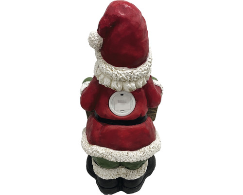 Achterkant van een kerstmanfiguur met batterijcompartiment