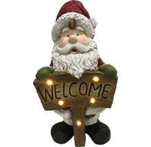 Kerstmanfiguur met welkom bord en verlichting