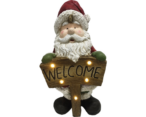Kerstmanfiguur met welkom bord en verlichting