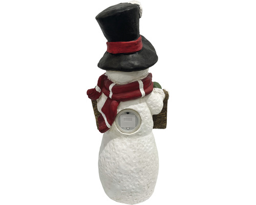 Achteraanzicht van een sneeuwpopfiguur met hoed en sjaal