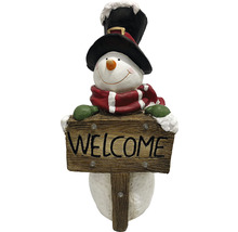 Sneeuwpop decoratiefiguur met welkom-bord