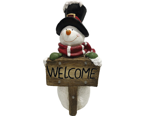 Sneeuwpop decoratiefiguur met welkom-bord