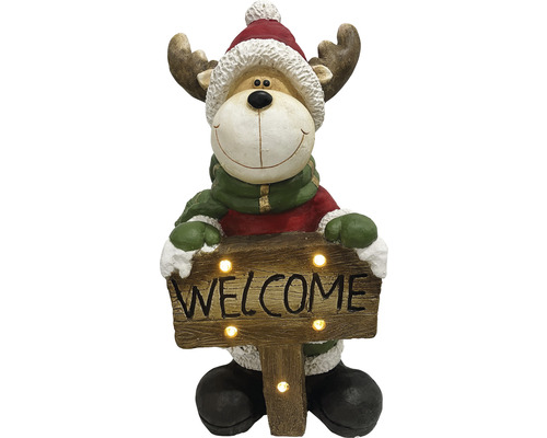 Decoratief elandfiguur met welkomstbord en verlichting