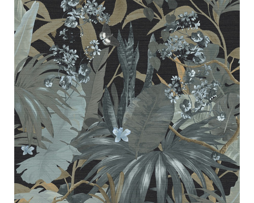 A.S. CRÉATION Vliesbehang 38522-2 Desert Lodge jungle blauw Behang met bladeren- en bloempatroon