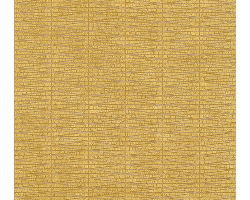 A.S. CRÉATION Vliesbehang 38597-4 Hygge 2 effect-optiek geel glanzend Geel behang met horizontaal streepmotief