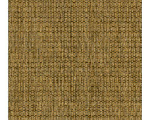 A.S. CRÉATION Vliesbehang 38612-5 Hygge 2 geel bruin Close-up van een textielbehang met geweven structuur