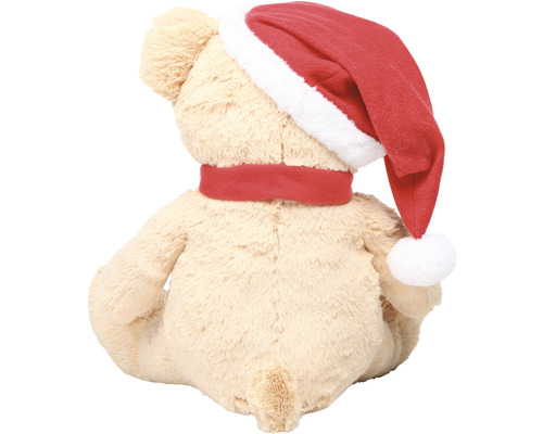 Teddybeer met kerstmuts en sjaal, achteraanzicht