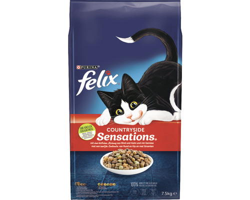 FELIX Kattenvoer droog Sensations Countryside 7,5 kg Felix Countryside Sensations droog kattenvoer met rund, kip en groenten in een zak van 7.5 kilogram