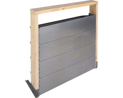 Waterkering met houten frame en metalen schuifpanelen