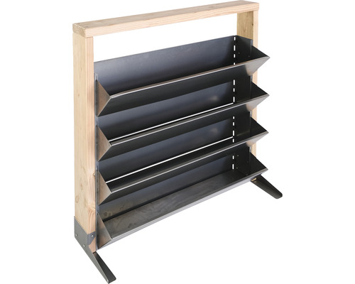 Houten rek met vier metalen planken