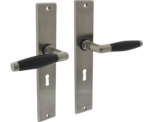 INTERSTEEL Deurkruk paar Ton Basic op schild met sleutelgat SL56 nikkel mat Deurbeslagset met lang schild en handgreep