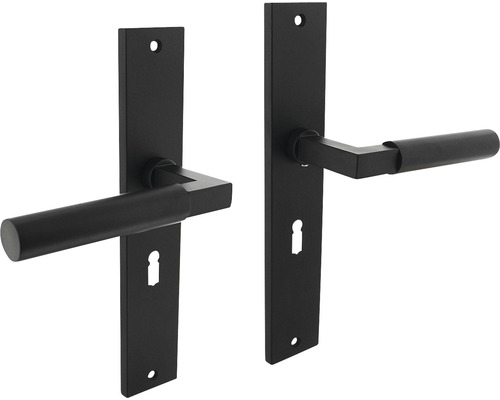 INTERSTEEL Deurkruk paar Bau-Stil op schild met sleutelgat SL56 zwart mat Deurklinkstel met lang schild voor binnendeuren