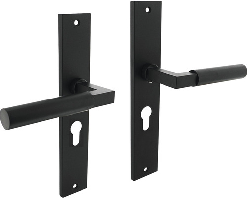 INTERSTEEL Deurkruk paar Bau-Stil op schild met profielcilindergat PC55 zwart mat Zwart binnendeurbeslag met sleutelrozet