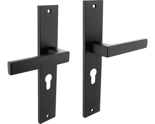 INTERSTEEL Deurkruk paar Hera op schild met profielcilindergat PC55 zwart mat Zwarte deurklinken met sleutelrozet