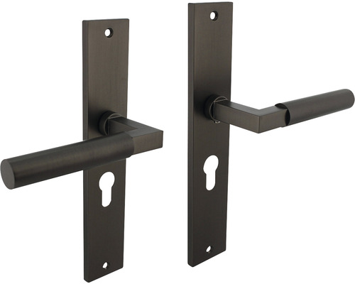 INTERSTEEL Deurkruk paar Bau-Stil op schild met profielcilindergat PC55 gunmetal Deurklinkset met sleutelrozet