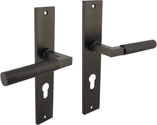 INTERSTEEL Deurkruk paar Bau-Stil op schild met profielcilindergat PC72 gunmetal Deurbeslag met sleutelrozet