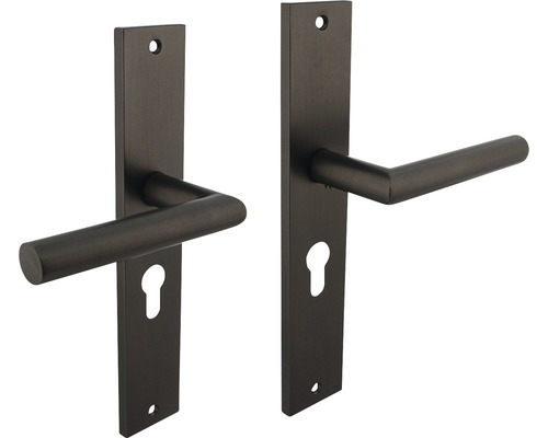 INTERSTEEL Deurkruk paar Bastian op schild met profielcilindergat PC55 gunmetal Deurbeslag met lang schild voor binnendeuren