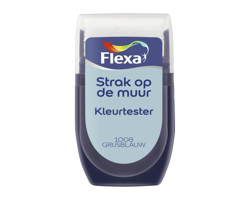 Flexa kleurtester strak op de muur grijsblauw