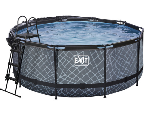 EXIT Stone zwembad met overkapping en zandfilter- en warmtepomp - grijs Ø 360 x 122 cm