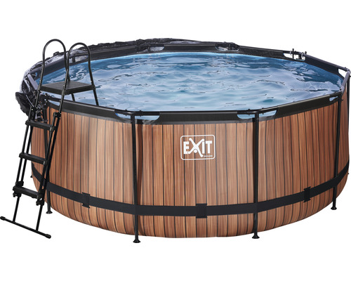 EXIT Wood zwembad met overkapping en zandfilterpomp - bruin Ø 360 x 122 cm