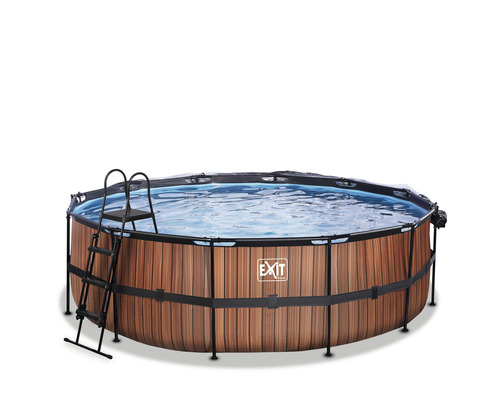 EXIT Wood zwembad met overkapping en zandfilter- en warmtepomp - bruin Ø 450 x 122 cm