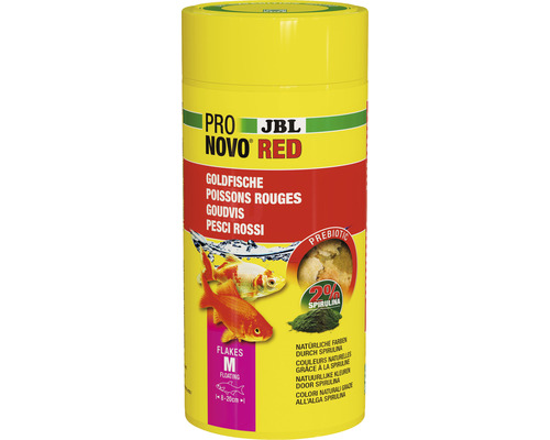 JBL ProNova Red Visvoer vlokken M 1000 ml JBL Pro Novo Red goudvisvoer in gele verpakking met afbeelding van goudvissen