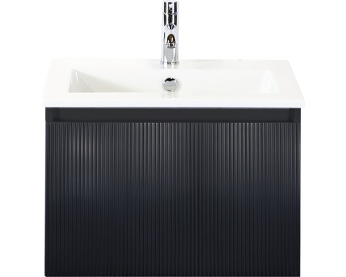 SANOX Badkamermeubel Frozen 3D 61 cm keramiek wastafel zwart mat