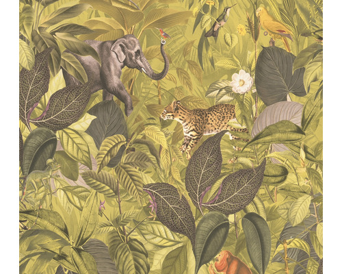 A.S. CRÉATION Vliesbehang 38724-2 Pint Walls jungle dieren groen Behang met jungle thema, inclusief olifant, luipaard en diverse vogels