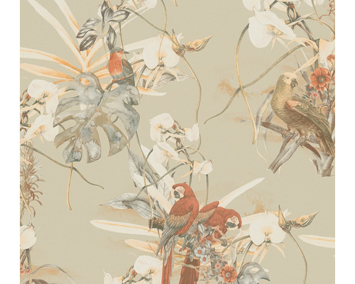 A.S. CRÉATION Vliesbehang 38725-2 Pint Walls papegaaien beige Behang met papegaaien- en plantenmotief