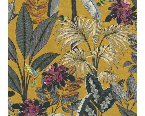 A.S. CRÉATION Vliesbehang 38738-1 Pint Walls botanisch geel Behang met planten- en diermotieven
