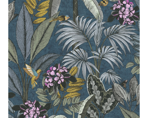 A.S. CRÉATION Vliesbehang 38738-3 Pint Walls botanisch blauw Behang met jungle motief, inclusief bladeren, bloemen en vogels